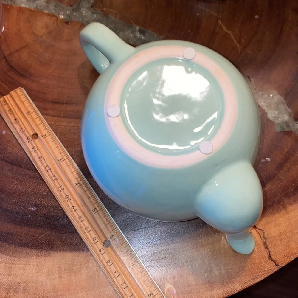 Mint green ceramic glass teapot planter gift package flower vase 6”x 3.5” potter